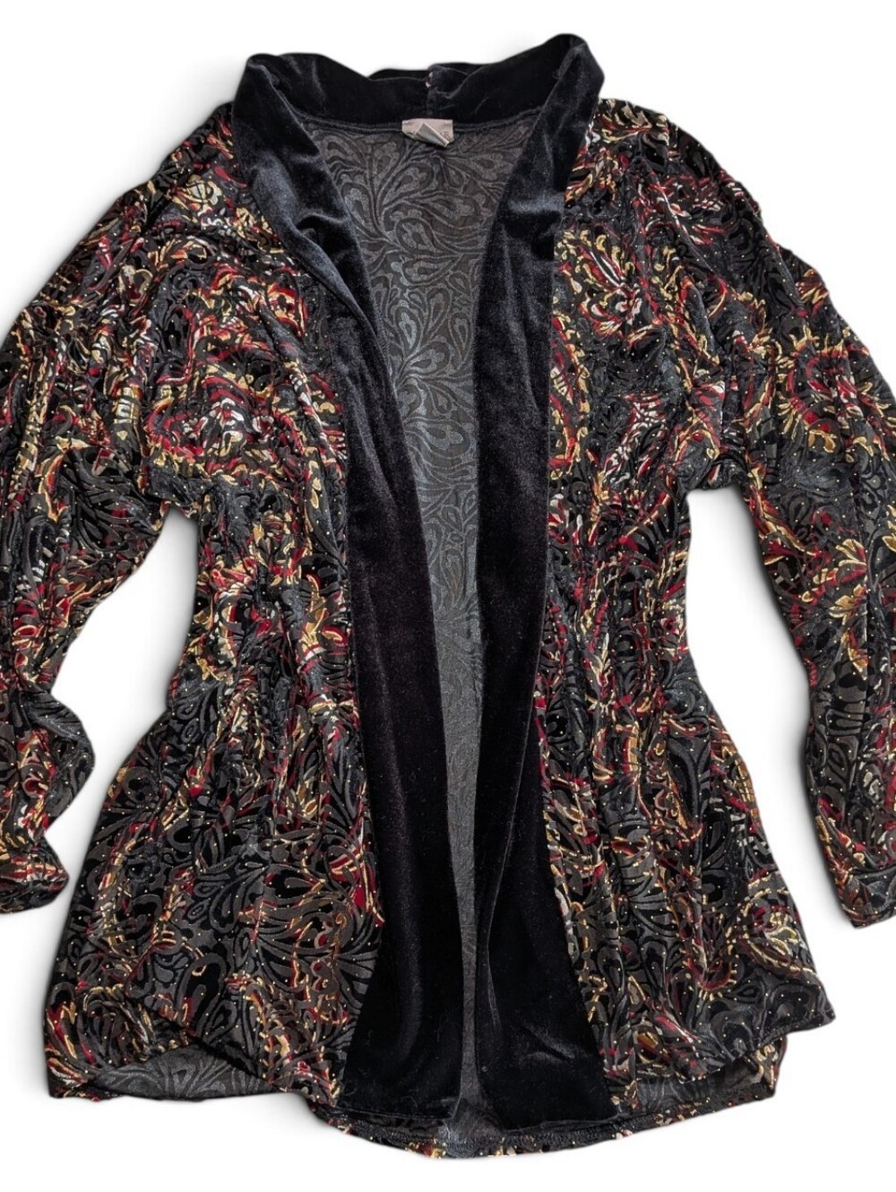 VTG Easywear by Chicos Burnout Velvet Paisley Kimono Jacket Gold Glitter 3 / XL